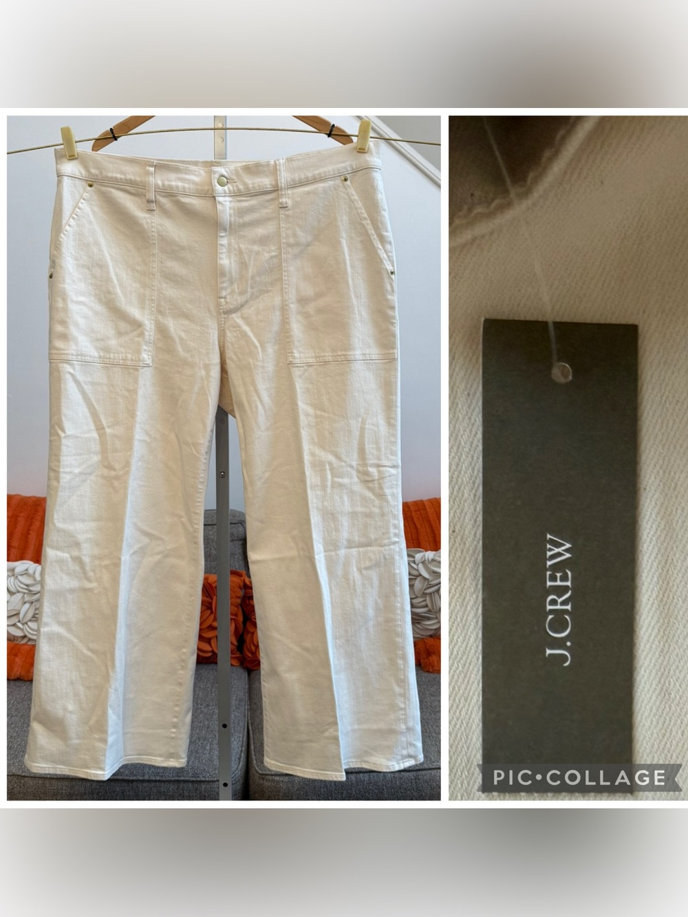 ❣️🆕J.CREW Camp-pocket Wide-leg Jeans in Ecru Wash Shade $158 MSRP❣️